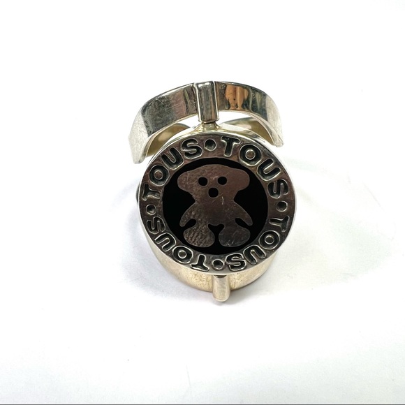 Black Mother of Pearl Teddy Bear Sterling Silver Ring Size 8 Adjustable - Picture 2 of 13